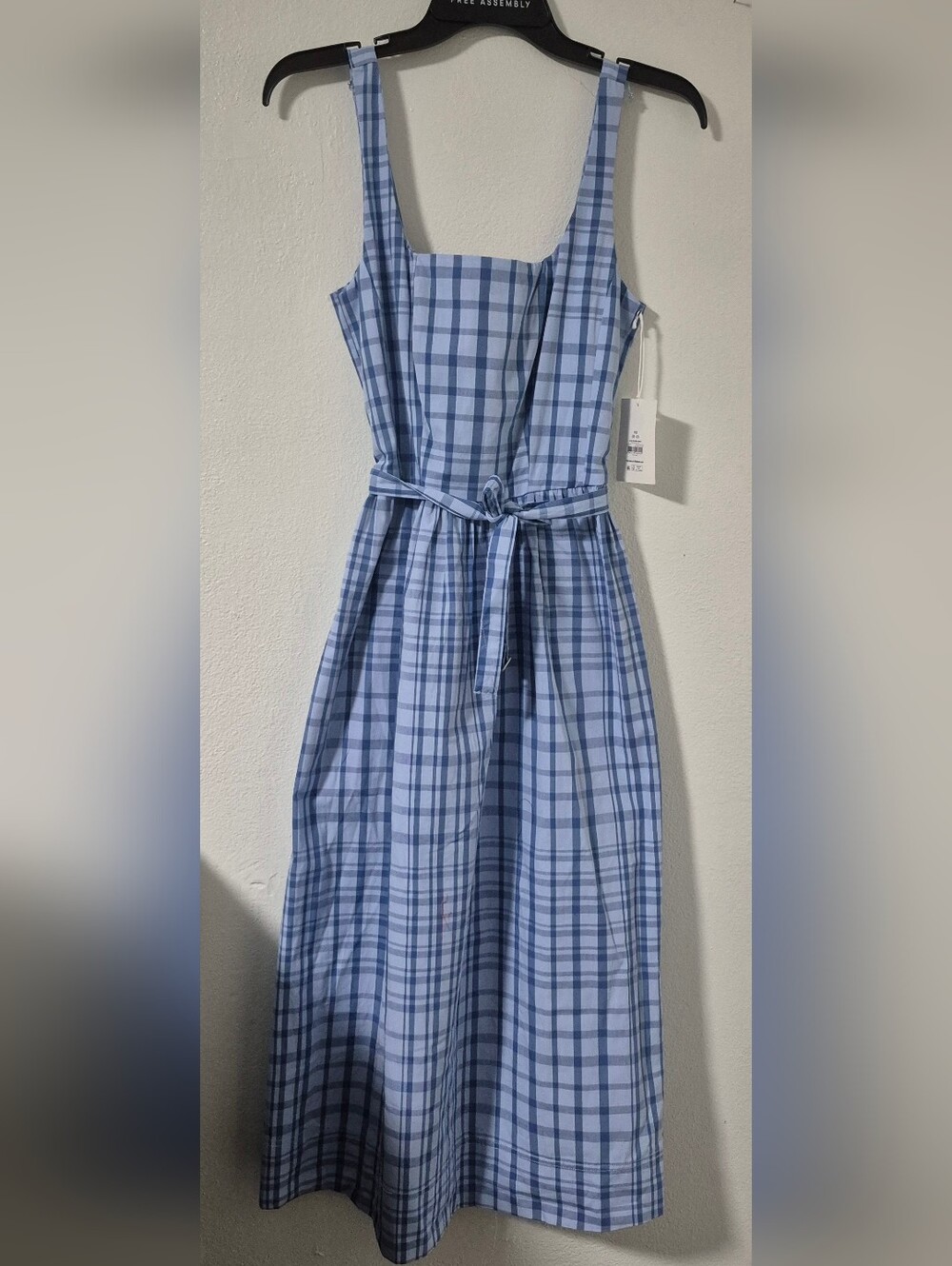 Free Assembly Blue Plaid Sleeveless Belted Sundress - Women